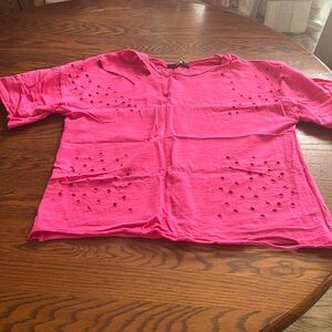 CBR fuchsia heavily distressed tee.